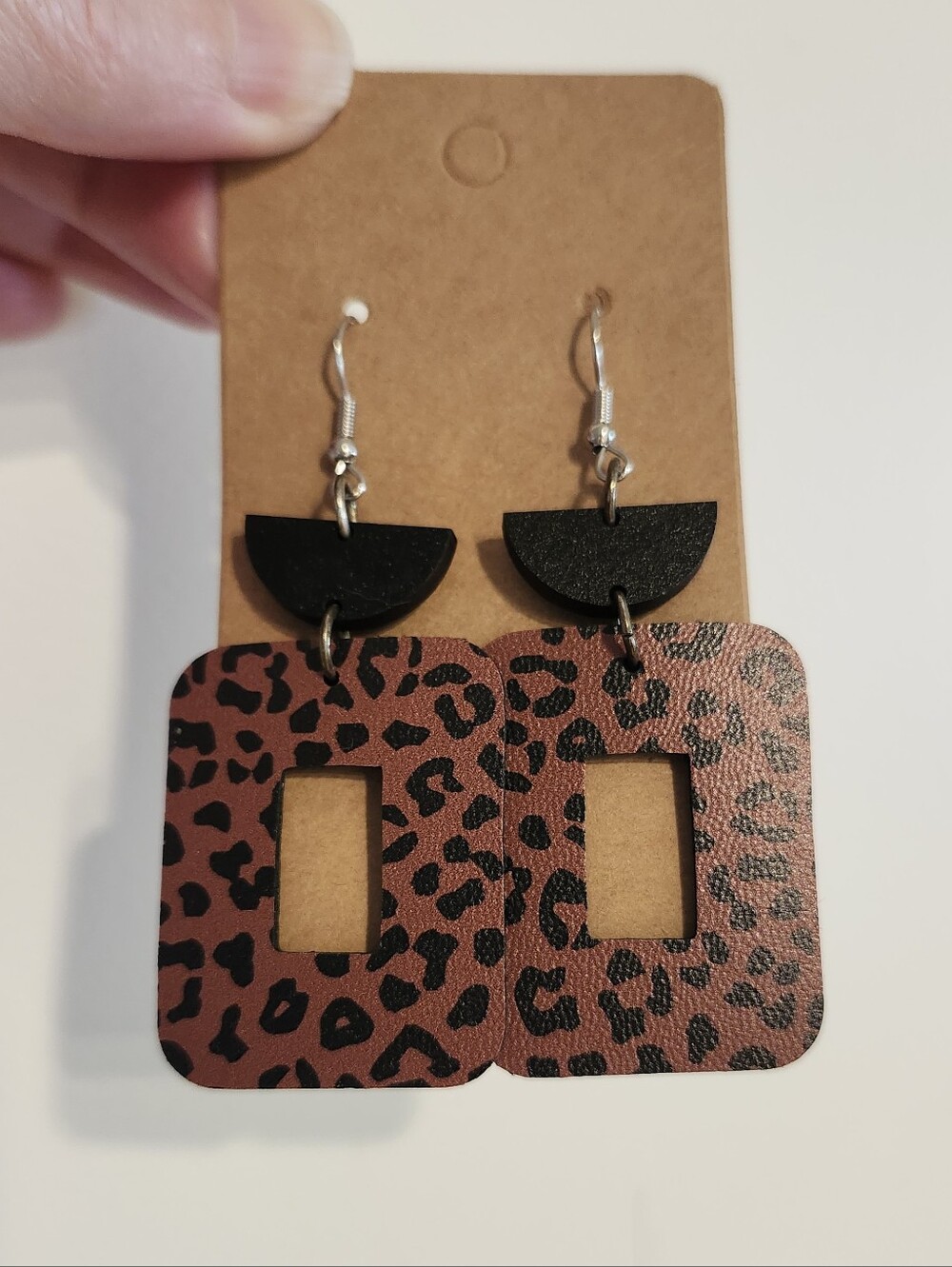 Leopard Print Brown Dangle Earrings - Handmade
